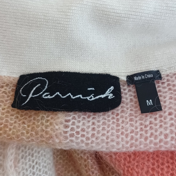 Parrish Mohair Wool Sz M Neutral Colorblock Open Front Long Cardigan - Picture 8 of 11